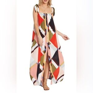 Billabong Rainbow Gate Maxi Boho Beachy Geometric Flowy Resort Dress Size M